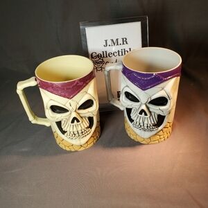 Two (2) Vintage Skull Mug Stein Tankards Halloween by Easter Unlimited